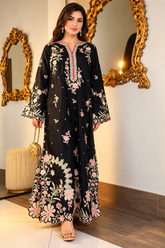 Luxury Floral Embroidered Kaftan – Pure Viscose Raw Silk | Ready to Wear - Z-1764