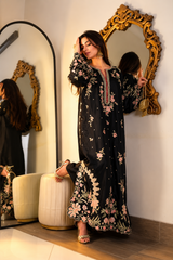 Luxury Floral Embroidered Kaftan – Pure Viscose Raw Silk | Ready to Wear - Z-1764