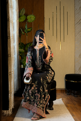 Luxury Floral Embroidered Kaftan – Pure Viscose Raw Silk | Ready to Wear - Z-1794
