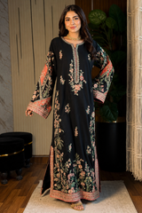 Luxury Floral Embroidered Kaftan – Pure Viscose Raw Silk | Ready to Wear - Z-1794