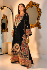 Luxury Floral Embroidered Kaftan – Pure Viscose Raw Silk | Ready to Wear - Z-1778