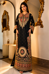 Luxury Floral Embroidered Kaftan – Pure Viscose Raw Silk | Ready to Wear - Z-1778