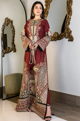Luxury Floral Embroidered Kaftan – Pure Viscose Raw Silk | Ready to Wear - Z-1763