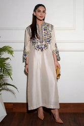 Semi Formal Raw Silk Hand Embellished Ivory Festive - Z-1454