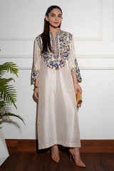 Semi Formal Raw Silk Hand Embellished Ivory Festive - Z-1454