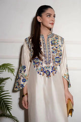 Semi Formal Raw Silk Hand Embellished Ivory Festive - Z-1454