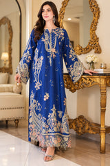 Luxury Floral Embroidered Kaftan – Pure Viscose Raw Silk | Ready to Wear - Z-1801
