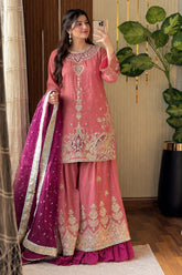 Luxury Embroidered Viscose 3-Piece Sharara Suit | Ready to Wear - Z-1800