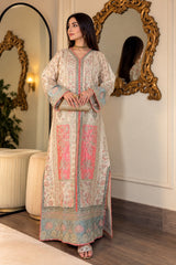 Luxury Floral Embroidered Kaftan – Pure Viscose Raw Silk | Ready to Wear - Z-1808