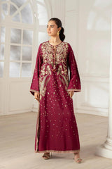 Luxury Floral Embroidered Kaftan – Pure Viscose Raw Silk | Ready to Wear - Z-1796