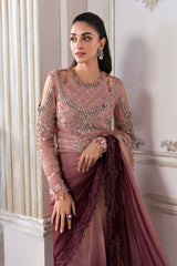 Mbroidered Luxury Wedding Chiffon Saree - BD-3001-Ash Pink Ombre - Z-1458