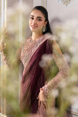 Mbroidered Luxury Wedding Chiffon Saree - BD-3001-Ash Pink Ombre - Z-1458