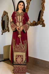 Luxury Floral Embroidered Kaftan – Pure Viscose Raw Silk | Ready to Wear - Z-1763