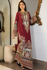 Luxury Floral Embroidered Kaftan – Pure Viscose Raw Silk | Ready to Wear - Z-1763