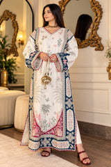 Luxury Floral Embroidered Kaftan – Pure Viscose Raw Silk | Ready to Wear - Z-1814