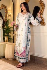 Luxury Floral Embroidered Kaftan – Pure Viscose Raw Silk | Ready to Wear - Z-1814