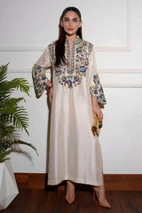 Semi Formal Raw Silk Hand Embellished Ivory Festive - Z-1454