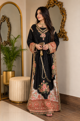 Luxury Floral Embroidered Kaftan – Pure Viscose Raw Silk | Ready to Wear - Z-1788