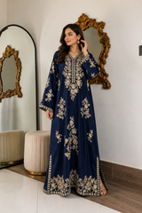 Luxury Floral Hand Embellished Kaftan – Pure Viscose Raw Silk | Ready to Wear - Z-1783