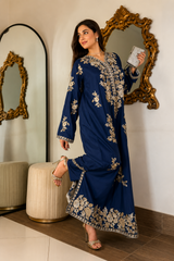 Luxury Floral Hand Embellished Kaftan – Pure Viscose Raw Silk | Ready to Wear - Z-1783