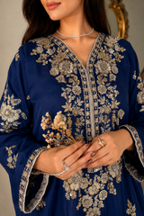Luxury Floral Hand Embellished Kaftan – Pure Viscose Raw Silk | Ready to Wear - Z-1783