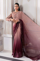 Mbroidered Luxury Wedding Chiffon Saree - BD-3001-Ash Pink Ombre - Z-1458