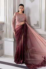 Mbroidered Luxury Wedding Chiffon Saree - BD-3001-Ash Pink Ombre - Z-1458