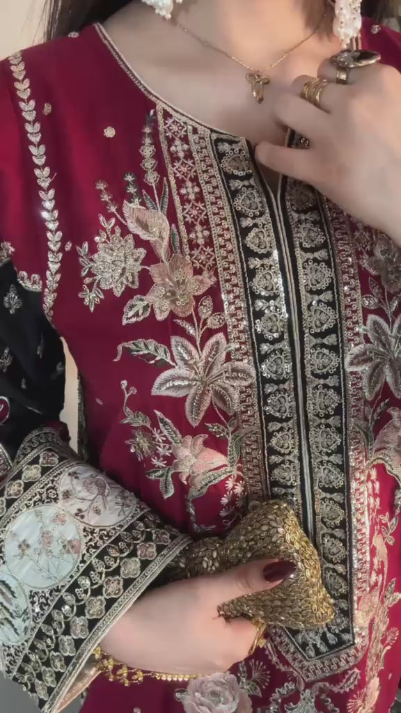 Luxury Floral Embroidered Kaftan – Pure Viscose Raw Silk | Ready to Wear - Z-1795