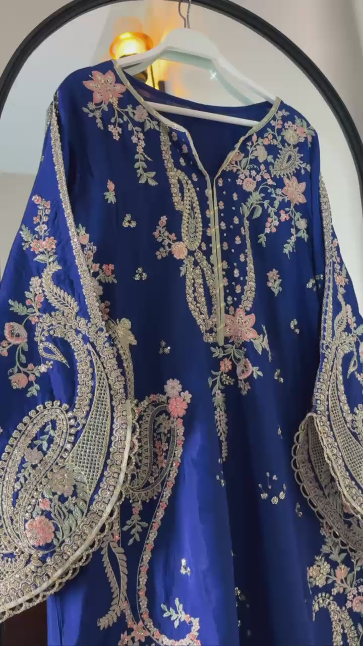 Luxury Floral Embroidered Kaftan – Pure Viscose Raw Silk | Ready to Wear - Z-1801