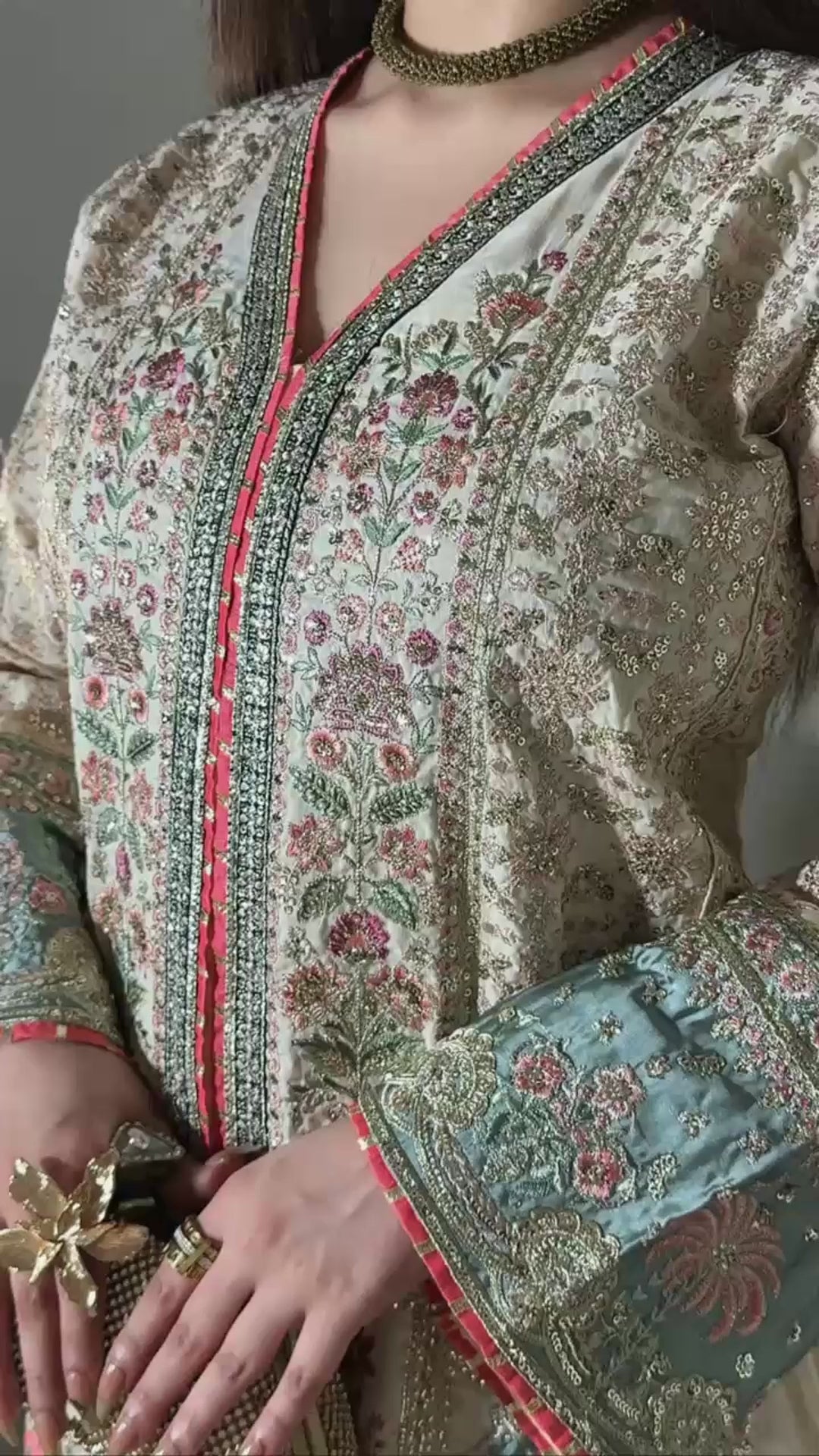 Luxury Floral Embroidered Kaftan – Pure Viscose Raw Silk | Ready to Wear - Z-1808