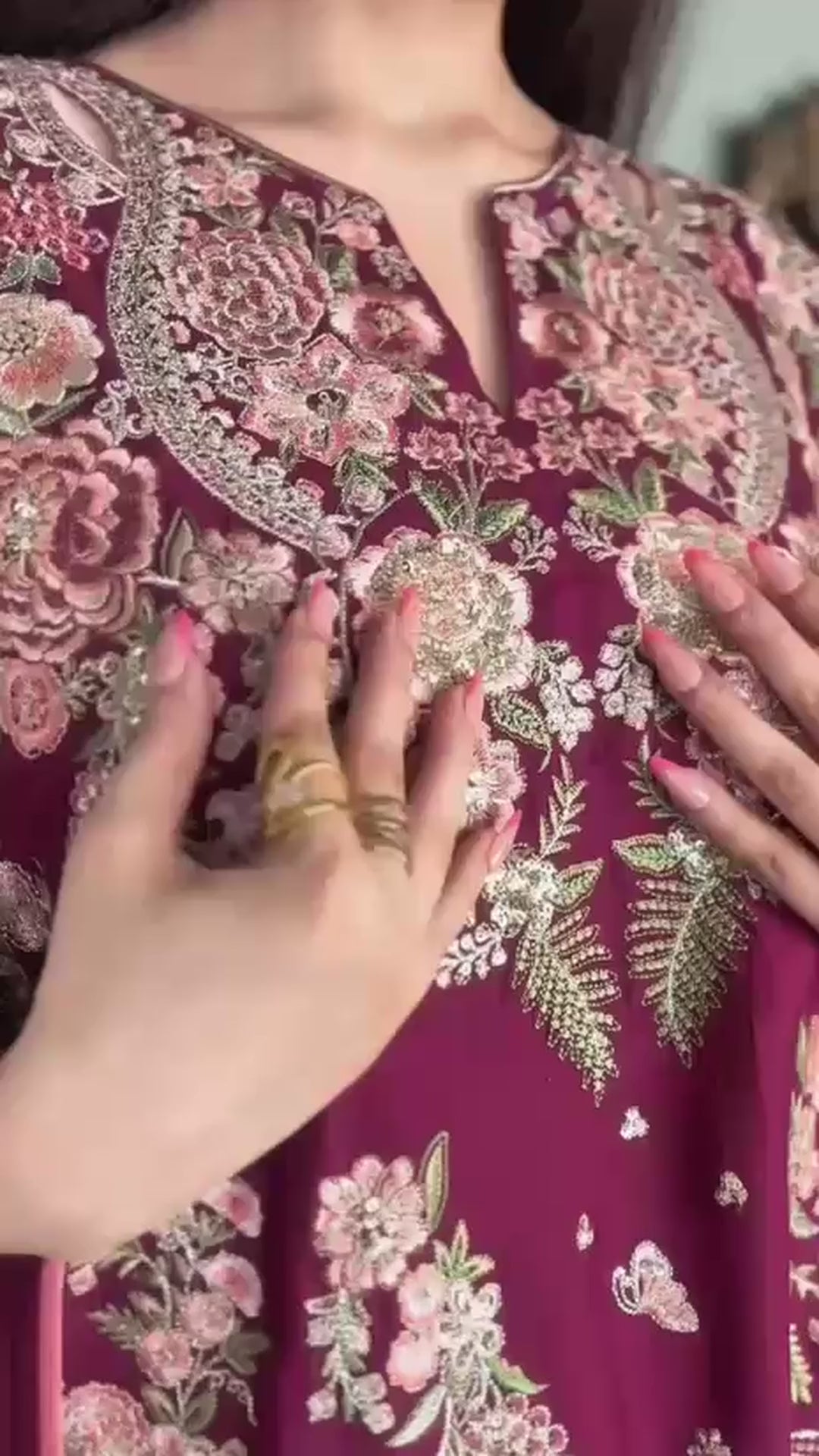 Luxury Floral Embroidered Kaftan – Pure Viscose Raw Silk | Ready to Wear - Z-1796