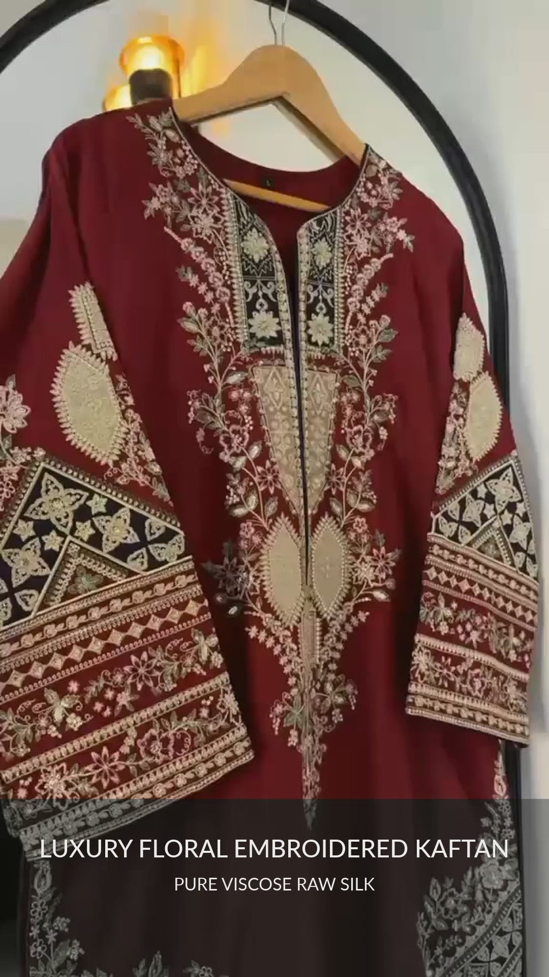 Luxury Floral Embroidered Kaftan – Pure Viscose Raw Silk | Ready to Wear - Z-1763