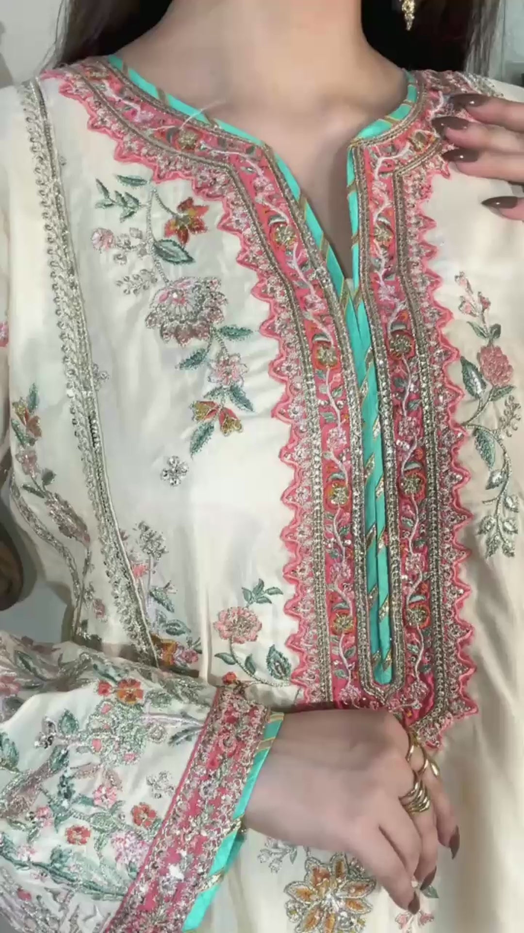 Luxury Floral Embroidered Kaftan – Pure Viscose Raw Silk | Ready to Wear - Z-1797